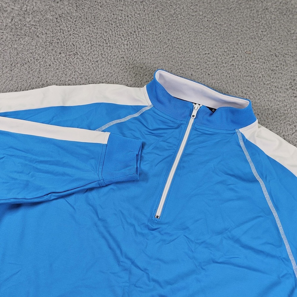 FootJoy Pullover Mens Large Blue White Quarter Zip Golf Raglan Stretch Nylon